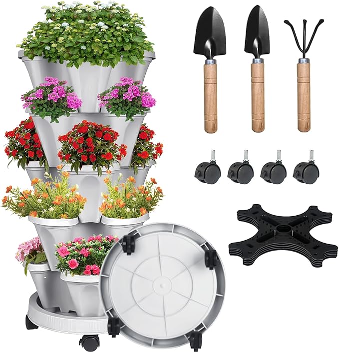 Vertical Strawberry Planter-5 Tier Stackable Herb Tower Planters Stacking by SunFunUSA