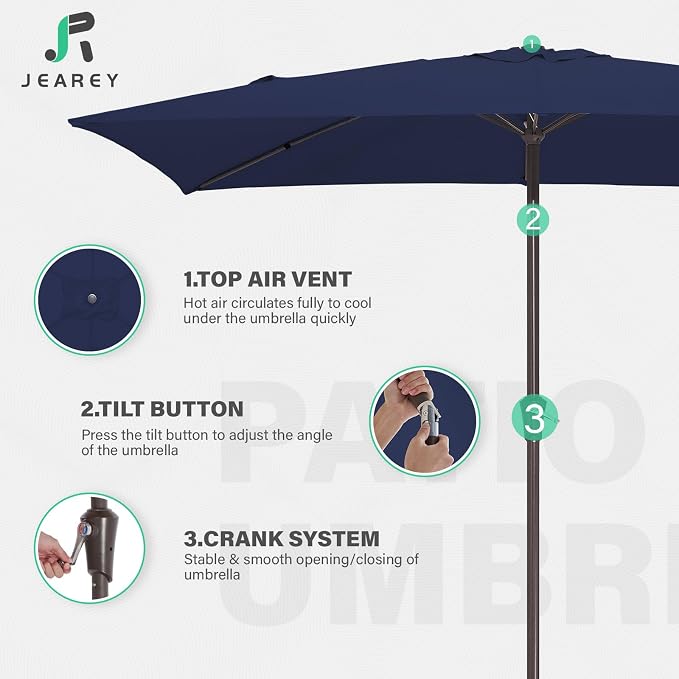 JEAREY 6.5x10 ft Rectangular Patio Umbrellas Rectangle Outdoor Umbrella - Image 7