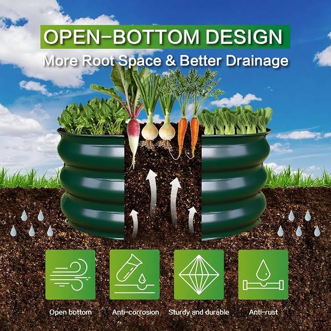 GARDMAX 2x2x1FT Galvanized Round Raised Garden Bed Kit, Metal Planter Boxes - Image 2