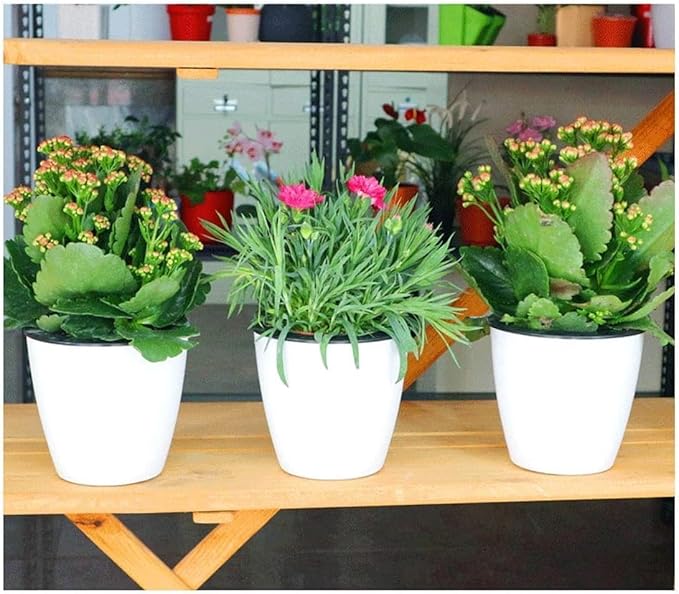 2 Pcs 3.5“ Self Watering Planter White Flower Pot, Flowers Plants, Small Mini - Image 2