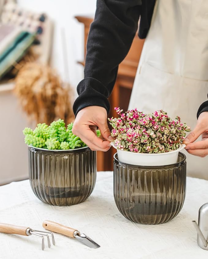 Josteve 6.5 Inch 2 Pcs Self Watering Hanging Planter Indoor Plant Pots Drainage - Image 3