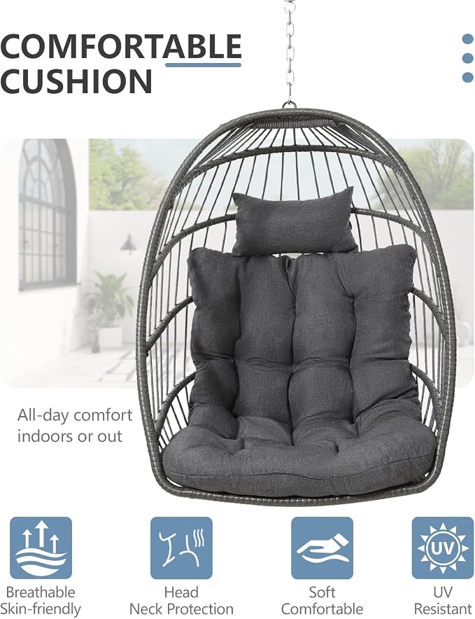 SWITTE Egg Chair Outdoor with Stand, Indoor Wicker Hanging Egg Swing Chair with - Image 6