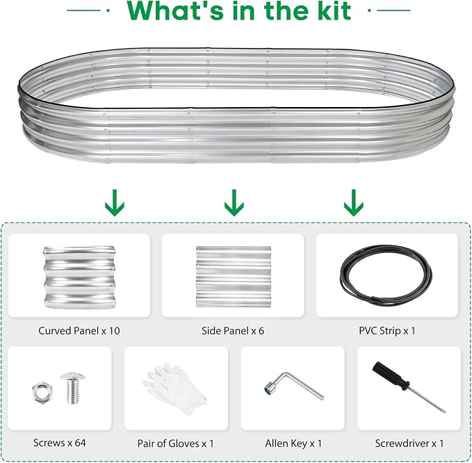 JERIA 8×4×1ft Oval Raised Garden Bed, Galvanized Raised Garden Bed Kit Outdoor - Image 3