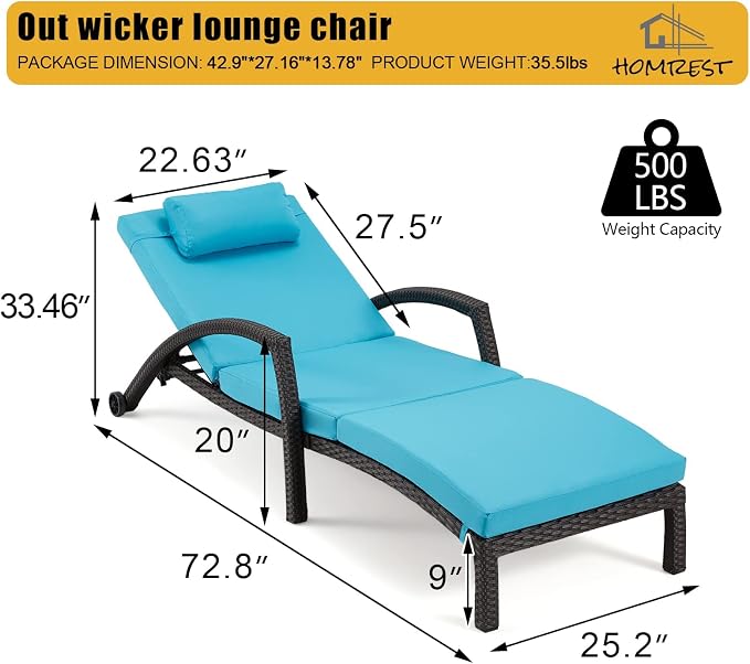 HOMREST Outside Chaise Lounge Chairs Set of 2, Adjustable 5 Position Outdoor PE - Image 2