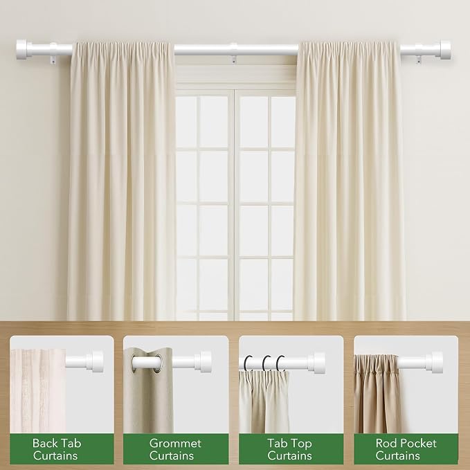 Curtain Rods for Windows 66 to 120, 1 Inch Adjustable White Extra Long Heavy - Image 5