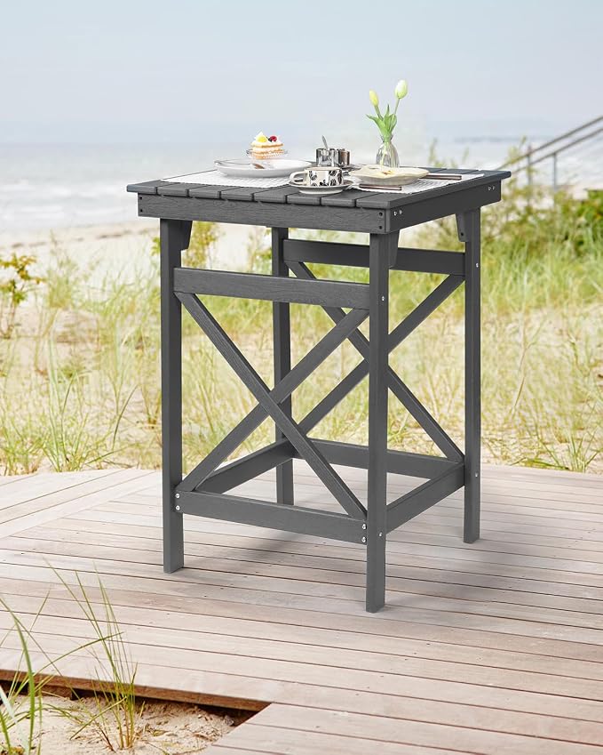 HDPE Outdoor Bar Table, All Weather HDPE Patio High Top Pub Table, Square HDPE - Image 2