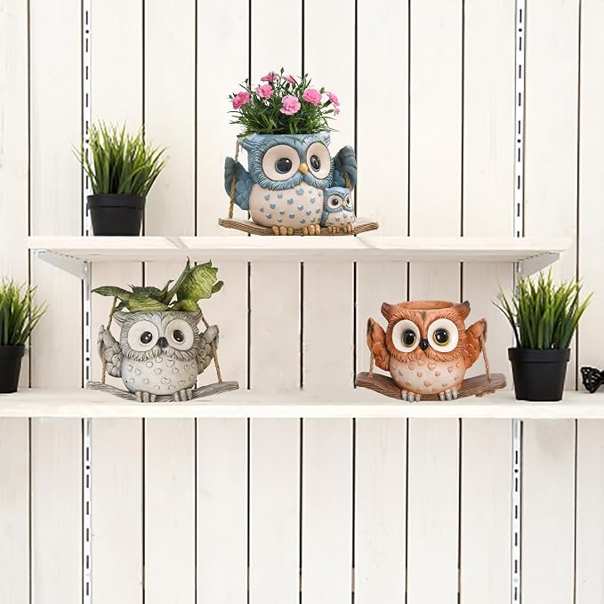 Swing Owl Hanging Planters for Indoor Plants, Cute Small Succulent Pots - Image 6