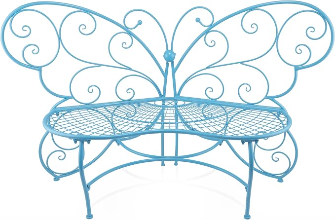 Alpine Corporation BAZ400BL Indoor Outdoor Metal Butterfly Shaped Garden Bench by AlpineCorporation