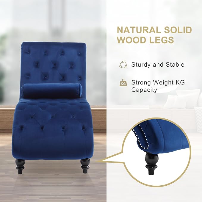 Chaise Lounge Indoor, Velvet Upholstered Lounge Chair Button-Tufted Armless - Image 5