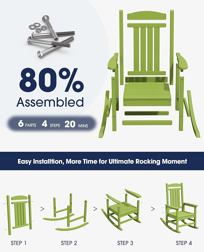 KINGYES Outdoor Rocking Chair Set of 2, High Density Polyethylene Patio Rocking - Image 3