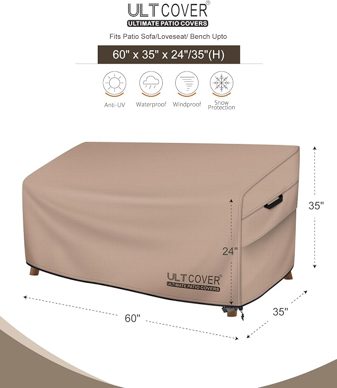 ULTCOVER Patio Furniture Sofa Cover 60W x 35D x 35H inch Waterproof Outdoor - Image 2
