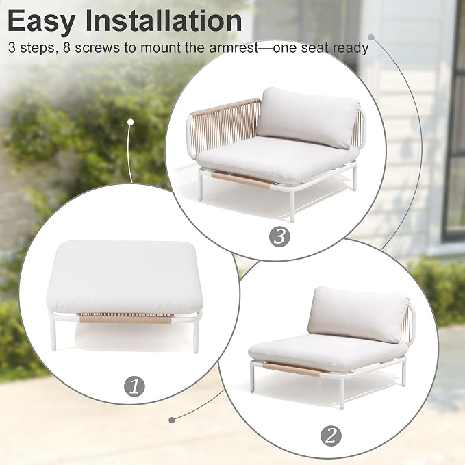 6 Piece Modern Outdoor Sectional Sofa, Weather-Resistant Metal Frame and - Image 7