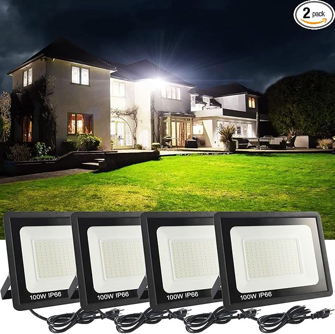 4Pack LED Flood Light Outdoor, 100W LED Work Light 11000lmwith 6FT US Plug by MUCLUD
