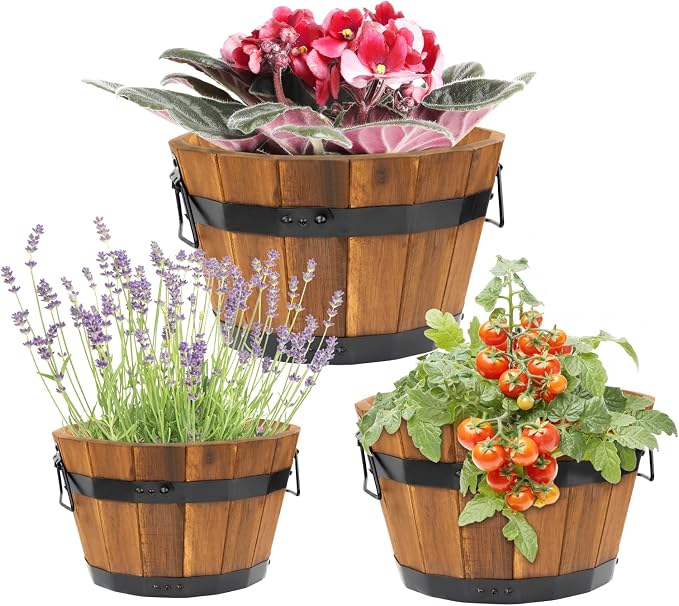 Idzo Set of 3 Wooden Upgraded Brown Orange Flower Boxes Outdoor, Durable Acacia by Idzo
