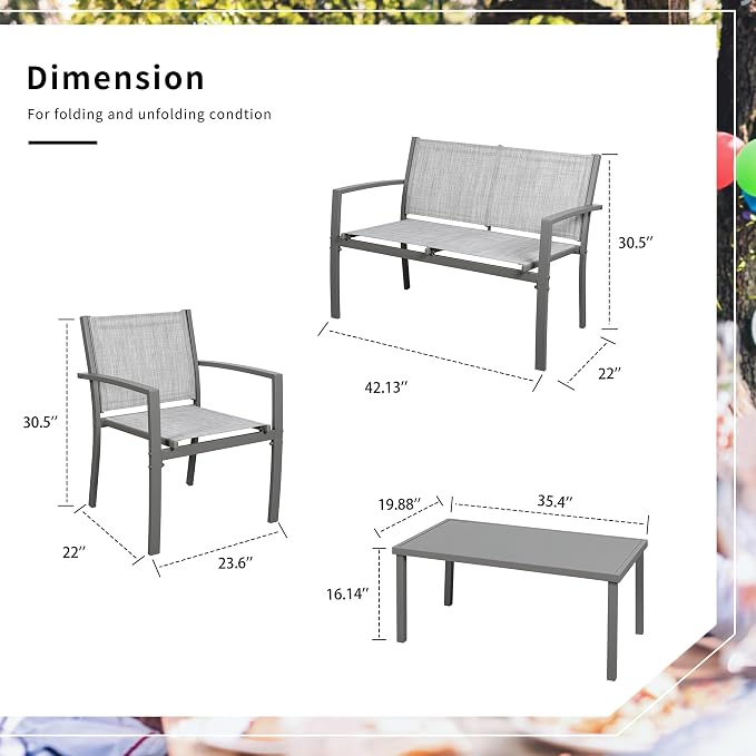 Shintenchi 4 Pieces Patio Furniture Set All Weather Textile Fabric Outdoor - Image 4