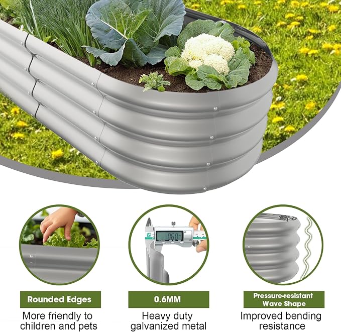 8x2x1ft Oval Galvanized Raised Garden Bed Outdoor 9-in-1 Large Metal Modular - Image 4