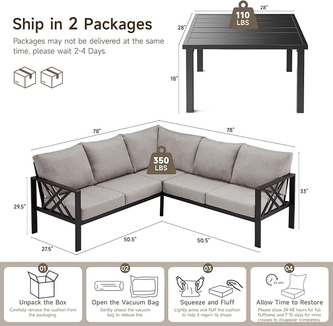 Patio Furniture Set, 6-piece Metal Sectional Furniture Sofa - Image 3
