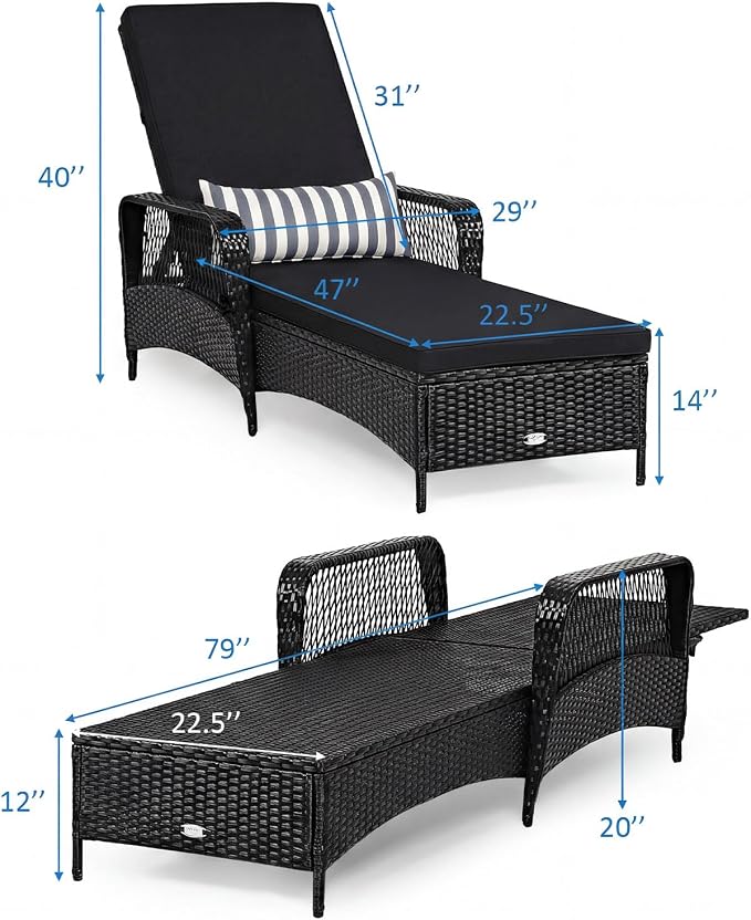 Tangkula Wicker Chaise Lounge Outdoor, Patio Rattan Reclining Chaise - Image 3