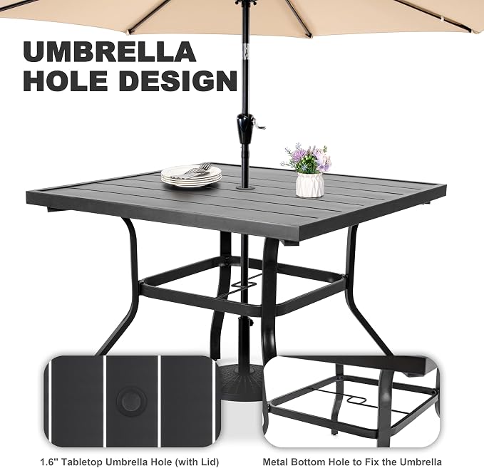 NUU GARDEN 37" Outdoor Patio Table, 4 Person Steel Slat Square Dining Table - Image 6