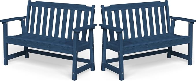 Ciokea 49" Heavy Duty Outdoor Bench Set of 2, HDPE Weatherproof Garden Bench by CIOKEA