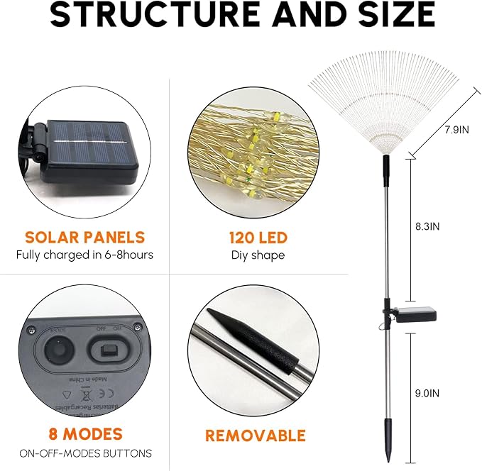 Solar Garden Lights for Outdoor Decor, Waterproof 2 Pack Solar Powered Firework - Image 8