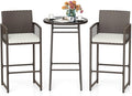 Tangkula 3 Piece Patio Bar Set, Outdoor Wicker Bar Height Glass Top Table & 2 by TANGKULA