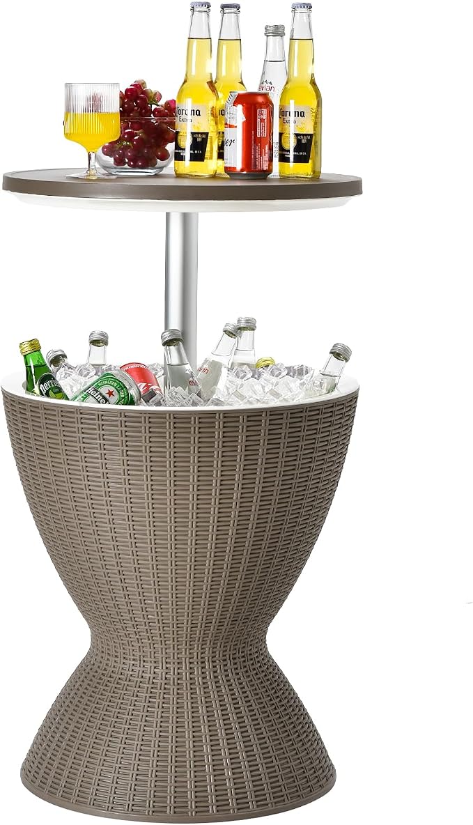 Tangkula Outdoor Cool Bar Table, Rattan Style Patio 8 Gallon Beer and Wine by TANGKULA