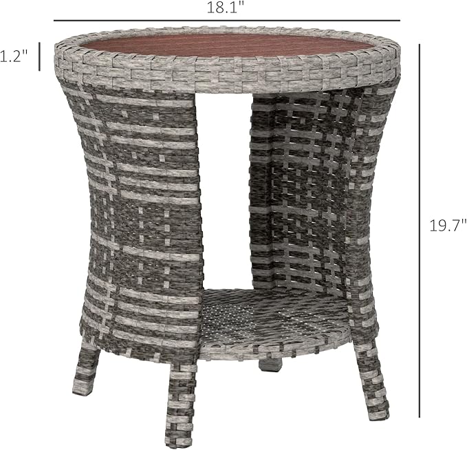 Outsunny 18" Outdoor Wicker Coffee Table, 2-Tier Patio Side Table - Image 3