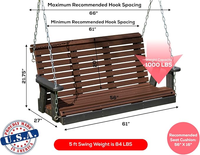 Poly Lumber Wood 5FT Porch Swing Amish Craftsmandship Made in USA HDPE - Image 2