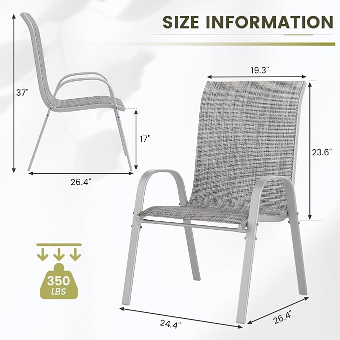 UDPATIO Patio Chairs Set of 4, Stackable Silver Outdoor Dining Chairs - Image 3