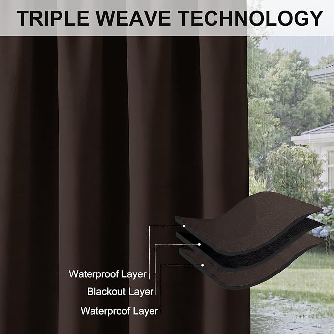 RYB HOME Porch Curtains Outdoor Blackout 100% Privacy Waterproof Curtain - Image 6
