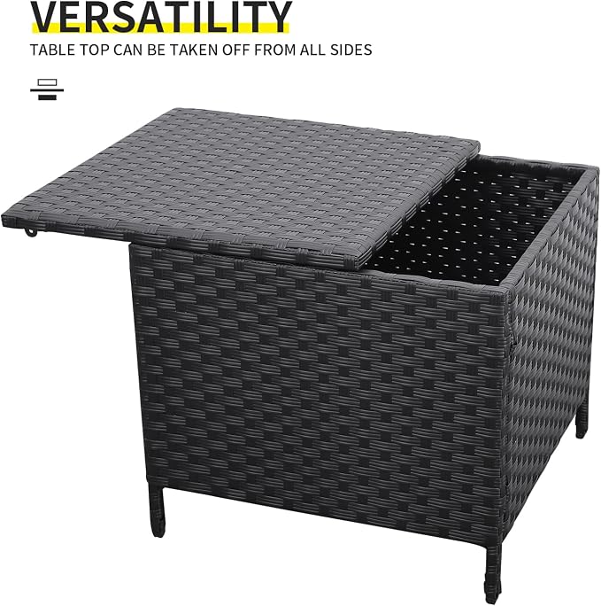 Outdoor Wicker Storage Side Table, Patio Black PE Rattan End Table - Image 4