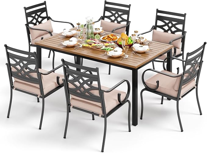 PHI VILLA 7 Pcs Patio Dining Set, Outdoor Table Chair Set - Image 9