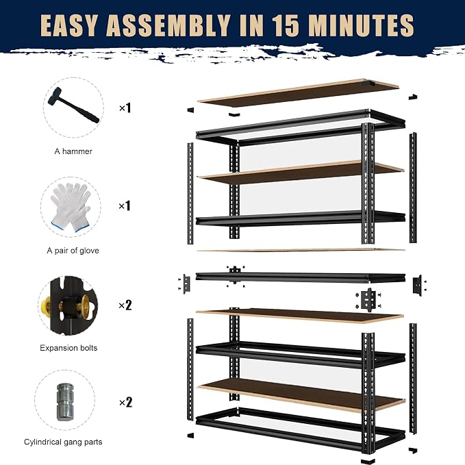 Garage Storage Shelves 72'', 2400 LBS Garage Shelving Units, Storage Shelves - Image 8