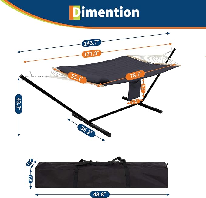 2 Person Outdoor Hammock with Stand, Portable Hammock, Heavy Duty Hammock with - Image 5
