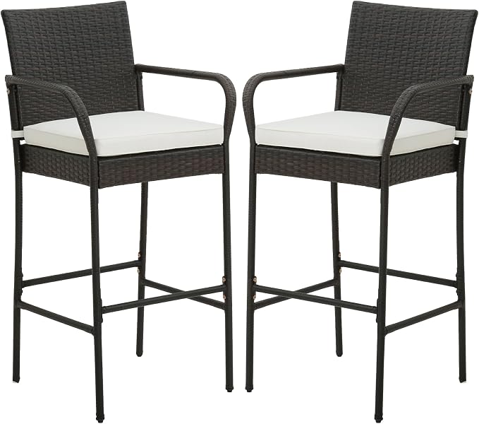 COSTWAY Wicker Bar Stools Set of 2, Patio Bar Height Chairs by COSTWAY