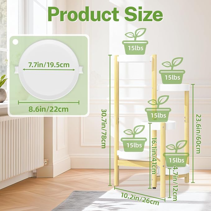 iDavosic.ly 5 Tier Bamboo Plant Stand Indoor Outdoor - Image 3