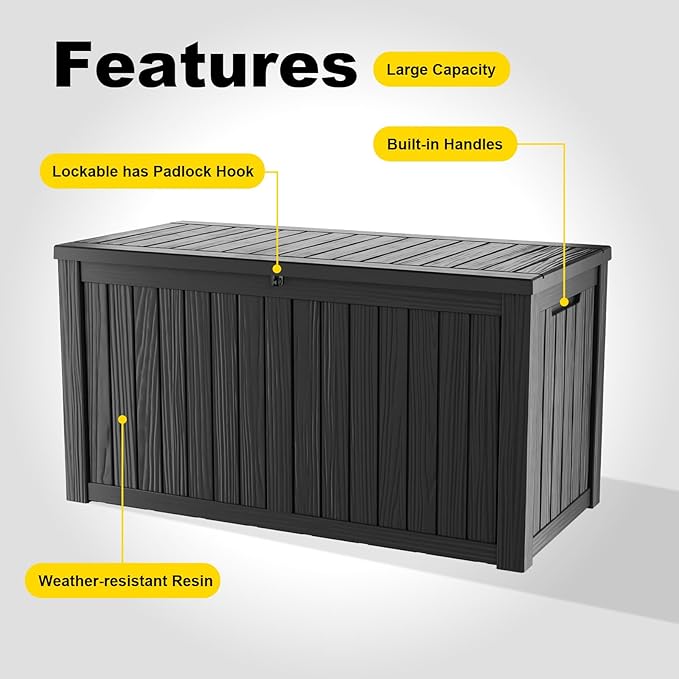 DRATO 150 Gallon Outdoor Storage Box, Large Waterproof Deck Box, Lockable Resin - Image 6