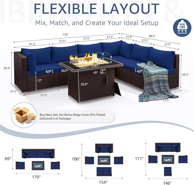 NICESOUL 7 Piece Large Size Patio Sectional Furniture Set - Image 4
