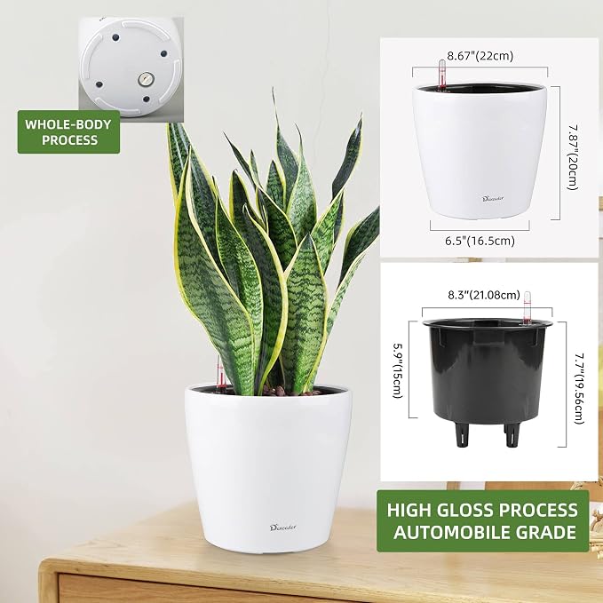 Dexceder 9x8 Inches High Gloss Self Watering Planter Indoor Outdoor, Inner Pot - Image 3