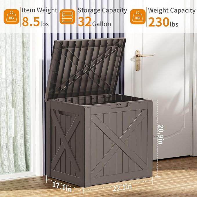 32 Gallon Outdoor Deck Box, Lockable Waterproof Outdoor Storage Boxes - Image 4