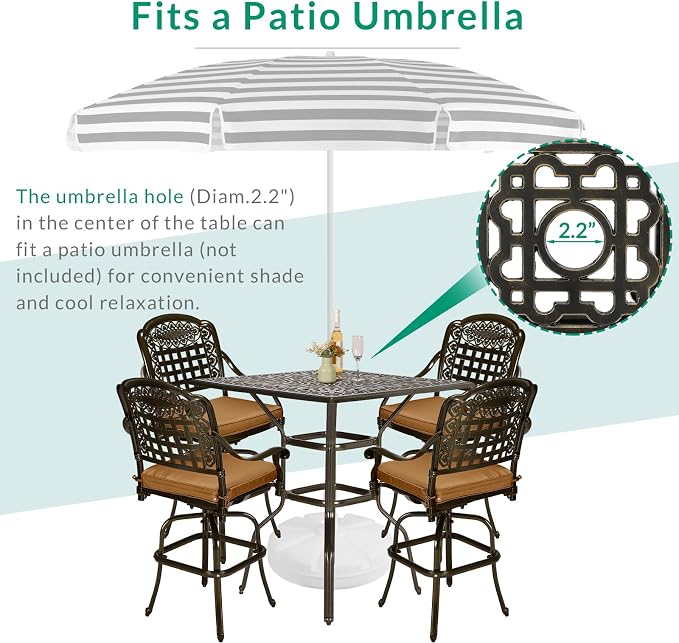 VIVIJASON 5-Piece Bar Height Patio Dining Set, Rust-Free Cast Aluminum Outdoor - Image 5