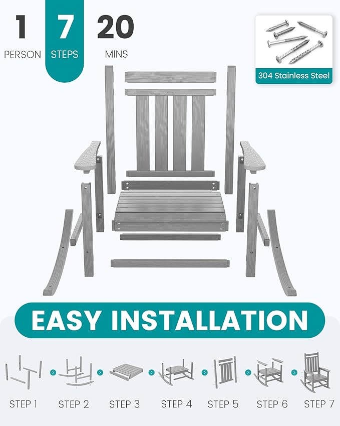 SERWALL Oversized Outdoor Rocking Chair Set of 2, HDPE Rocker - Image 7