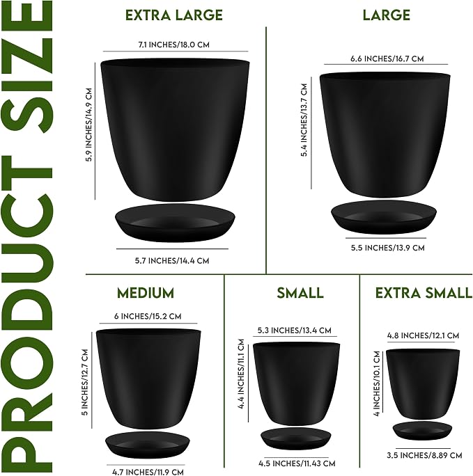 Utopia Home - Plant Pots Indoor - 7/6.6/6/5.3/4.8 Inches Flower Pots - Image 2