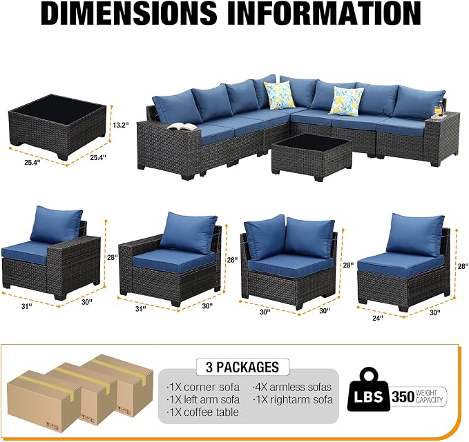 8 Pieces Patio Furniture Set All-Weather Outdoor Wicker Sectional Conversation - Image 4