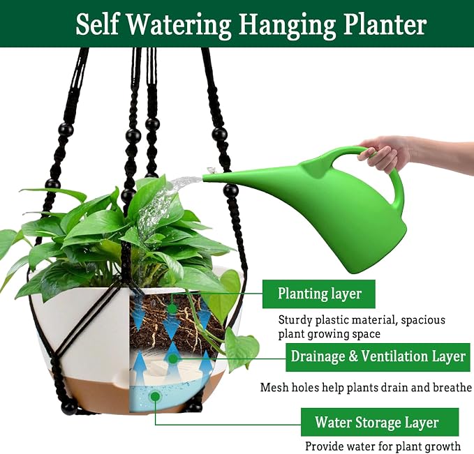 Hanging Planter Self Watering 10 Inch, 2 Pack Indoor Outdoor Hanging Baskets - Image 3