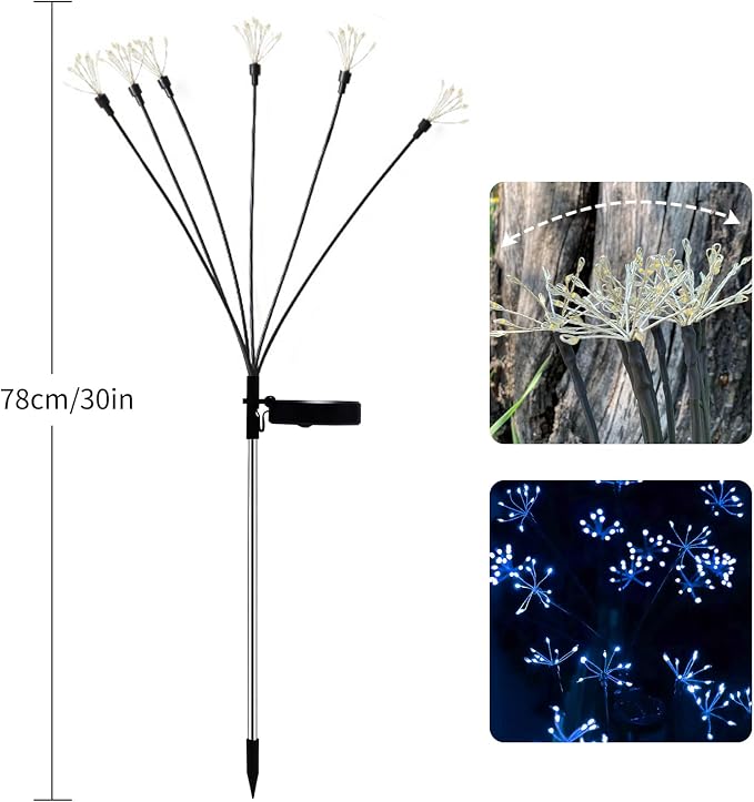 JJGoo Solar Garden Lights, New Upgraded 2 Pack Solar Swaying Starburst Light - Image 2