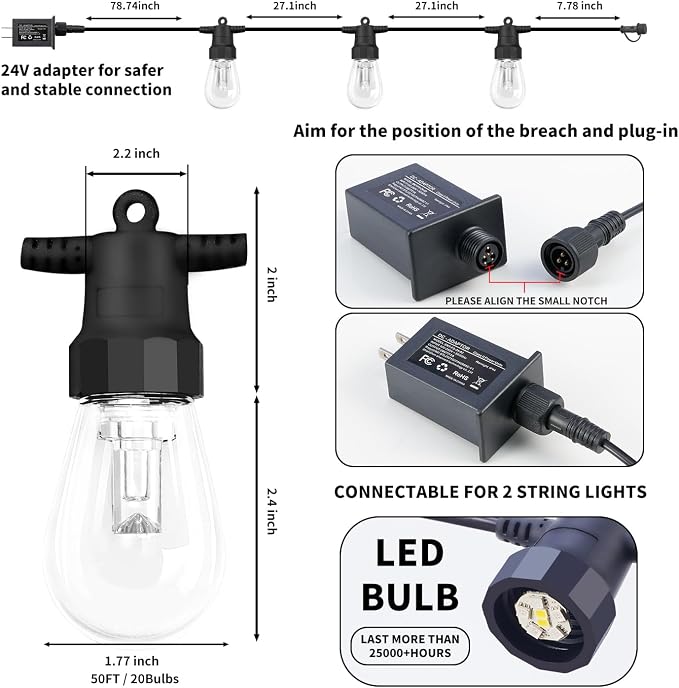 Outdoor String Lights 50FT, Outdoor Lights - Image 6