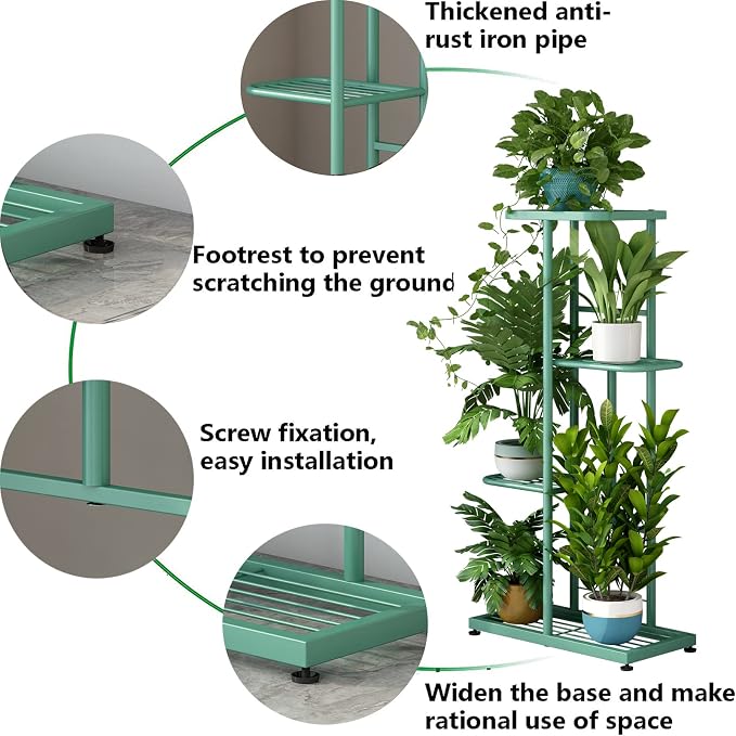 LINZINAR Metal 4 Tier 5 Potted Indoor Outdoor Plant Stand Shelf Planter Display - Image 5