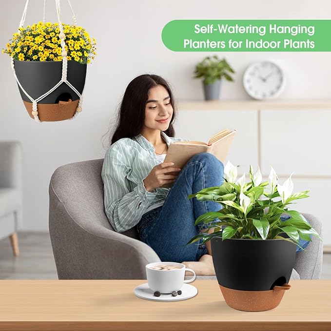 Hanging Planters for Indoor Outdoor Plants, 2 Pack Self Watering Hanging Pot - Image 5